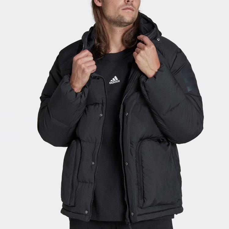 Adidas Solid Color Casual Logo Print Hooded Down Jacket Men Outerwear Black HG8581