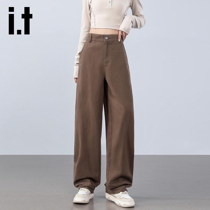 izzue it Women's High-Waist Cotton Loose Curved-Leg Jeans