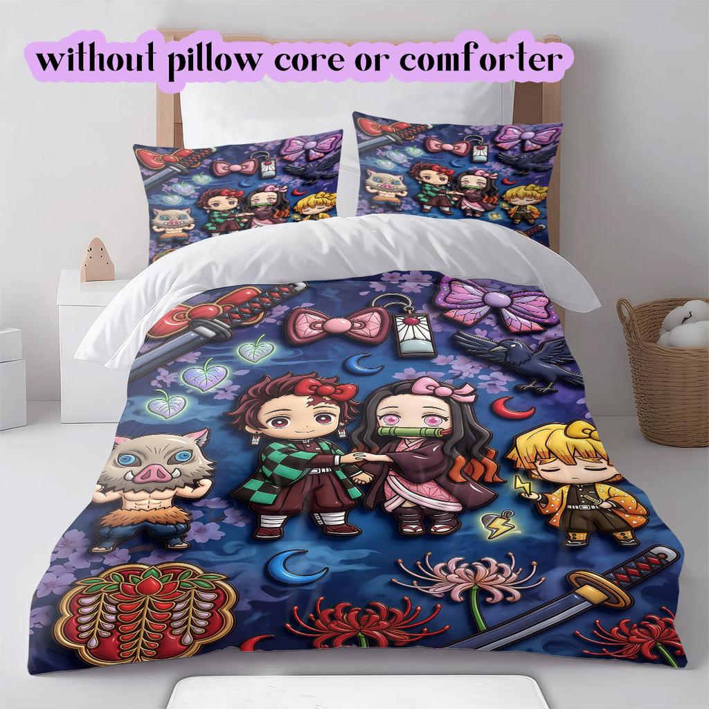 Demon Slayer Modern 3 Piece Anime Duvet Cover,Cartoon Printed Bedding Set,Cool Bedroom Decoration Comforter Cover for Kids_LIAN
