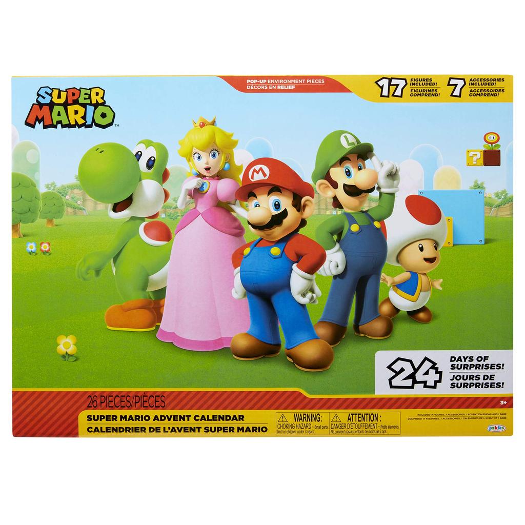 Super Mario Nintendo Advent Calendar Christmas Holiday Calendar with 17 Movable Figures and 7 Surprise Countdown In Environment 2.5-inch Accessories,