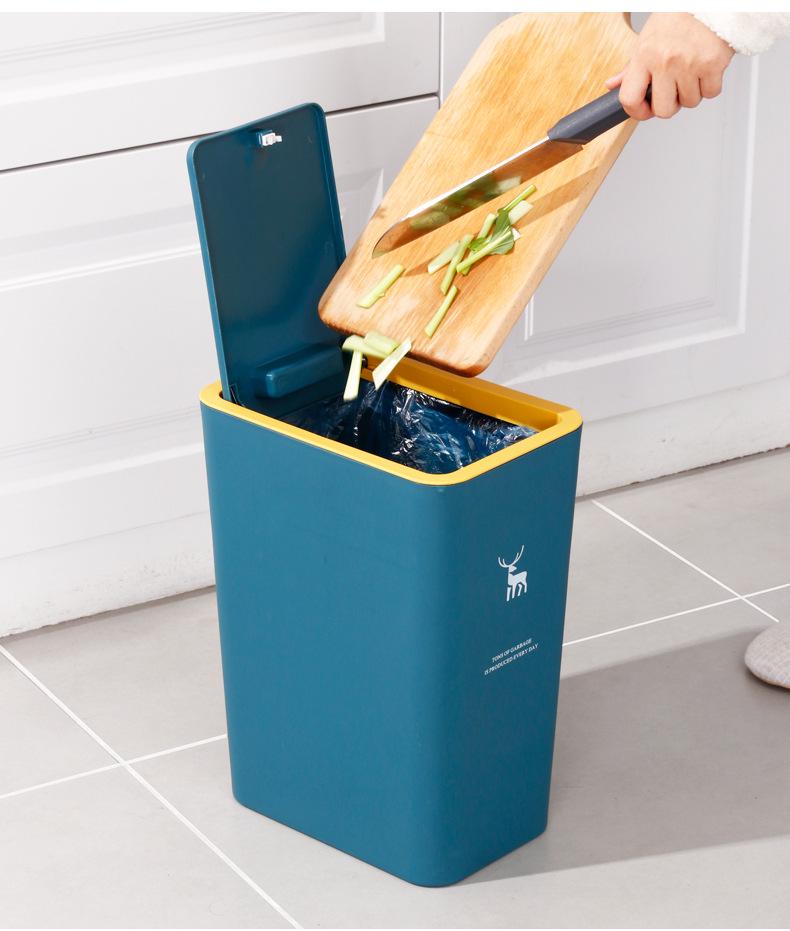 Luxurious Press-Lid Large Capacity Plastic Trash Can for Home, Kitchen, Bathroom, and Living Room