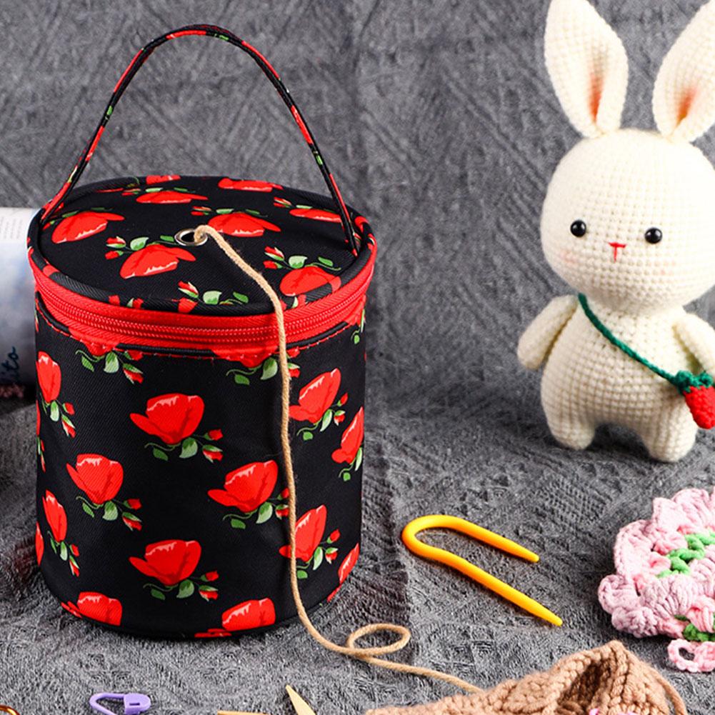 Oxford háčkovaná taška krátká perforovaná taška na uložení příze růžový vzor pletací taška na háčky pletací jehlice