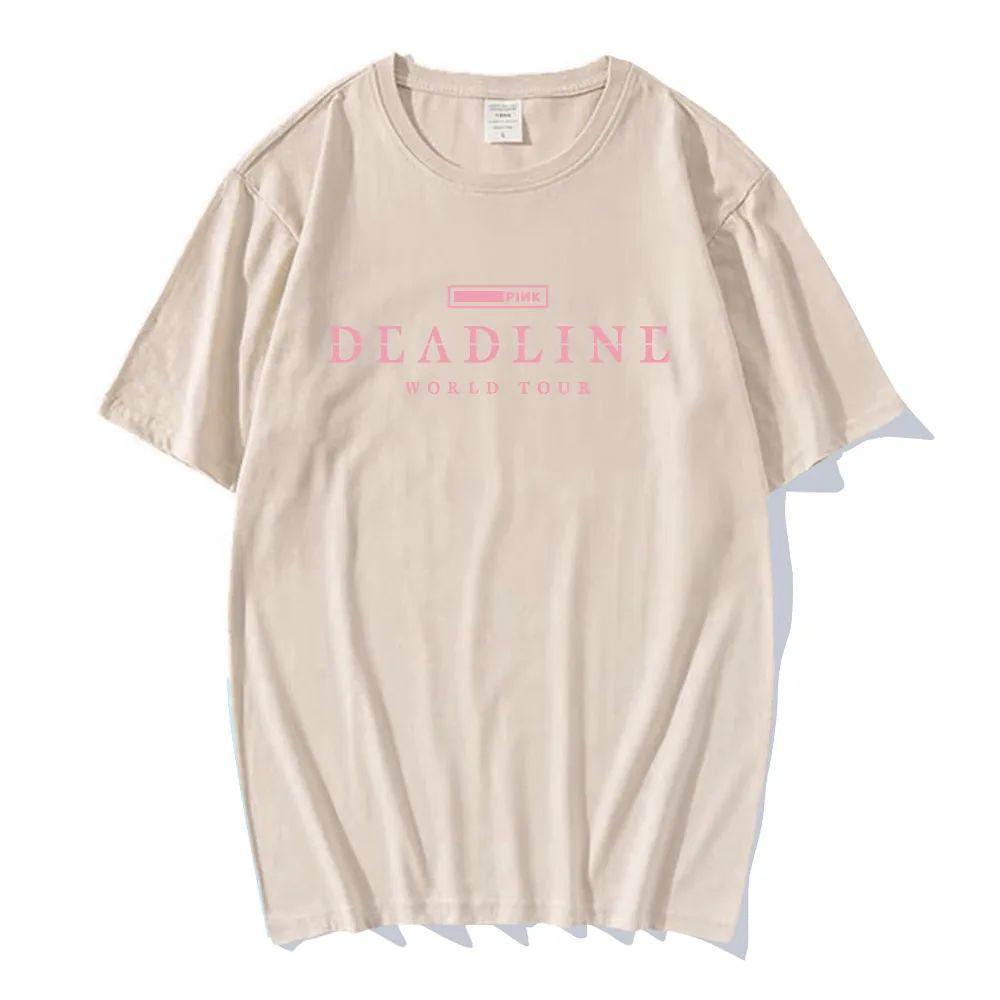 Korean Band Fashion Print Cotton T Shirt BLACK and PINK WORLD TOUR DEADLINE T-shirt Summer Short Sleeve  Unisex Streetwear