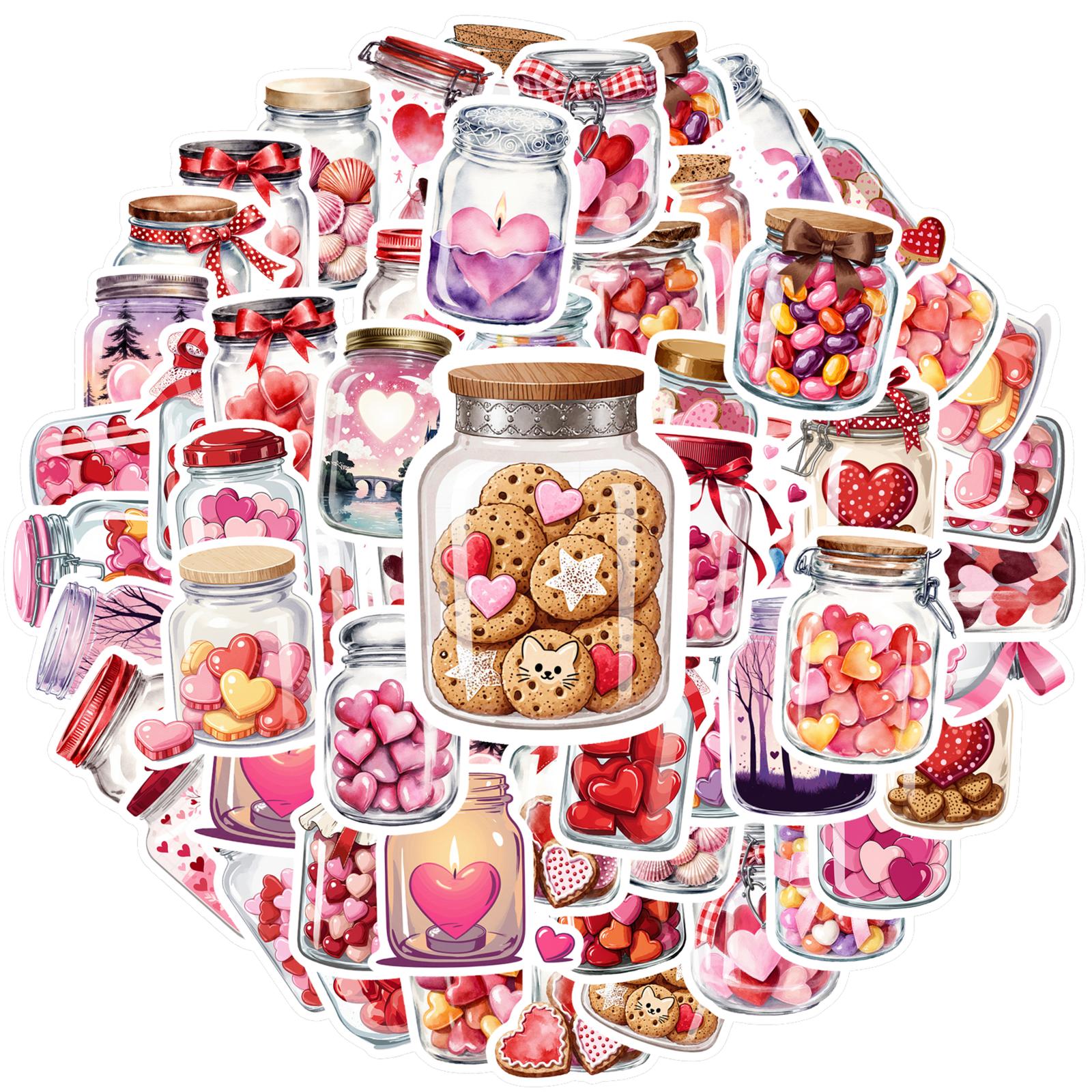 

35pcs Cute Jar Stickers Realistic Hearts Stickers DIY Stickers For Laptop Motorcycle Luggage Phone Laptop Guitar