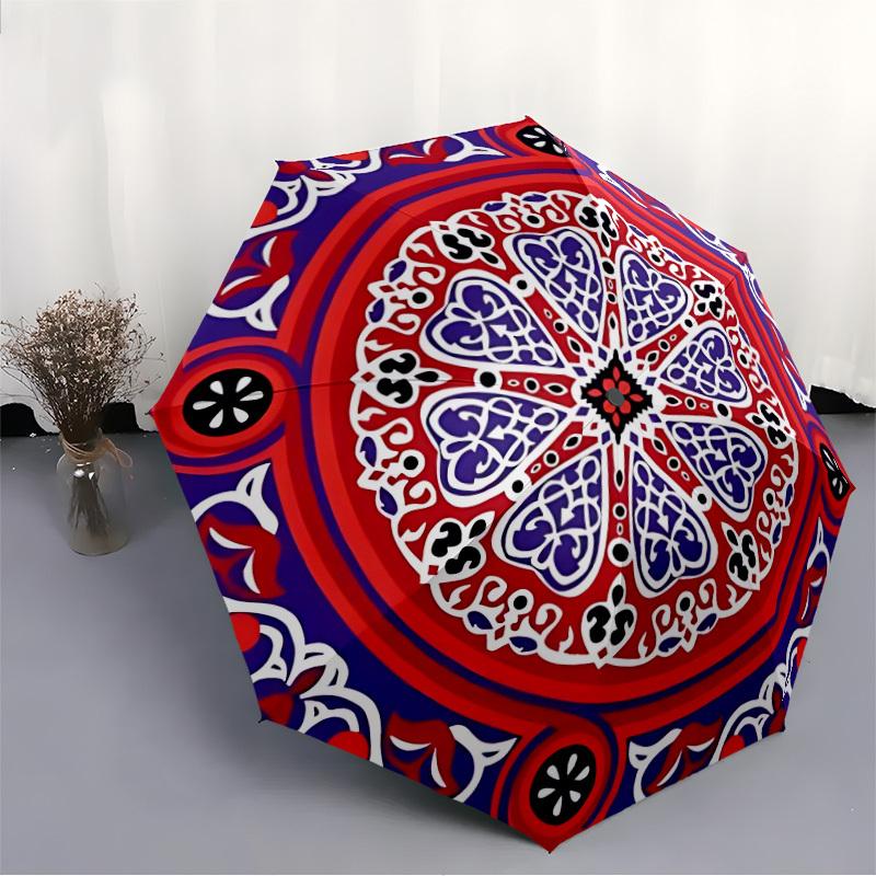 1pc Mandala Pattern Automatic Folding Umbrella - Portable Collapsible Design, 8-Rib Iron Frame, Durable Fabric Yy251125075