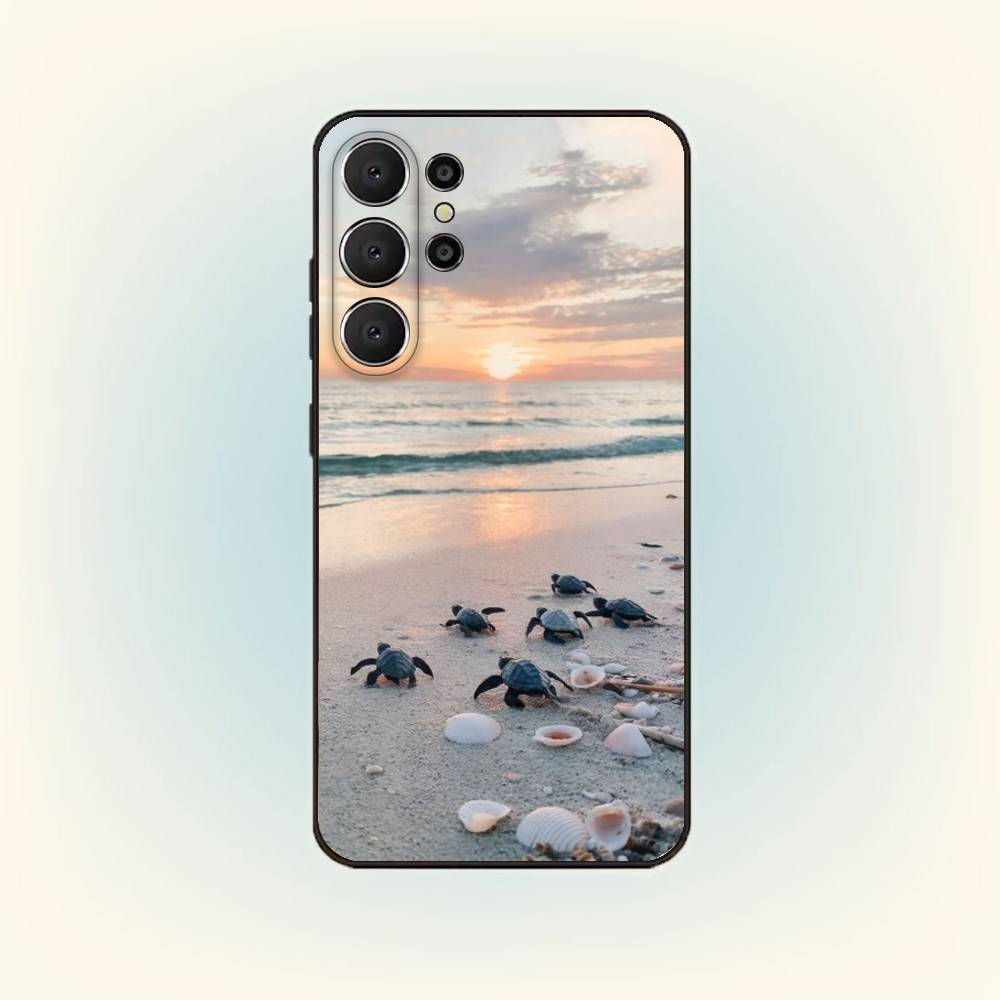 Mořský život Želva Umění Pouzdro na telefon Pro Samsung S25,24,23,22,30,21,10,9,Ultra,Plus,Lite,FE Černé Měkké pouzdro