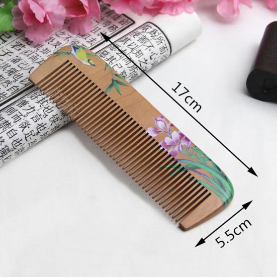 Painted Flower Peach Wood Healthy Scalp Comb Hair Massage Anti-Static Care Tool