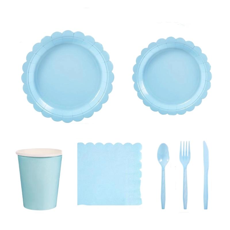 25Pcs Colorful Paper Paper Plates Cups Napkins Cutlery Set Party Dinnerware Supply for Kid Birthday Baby Showers Party