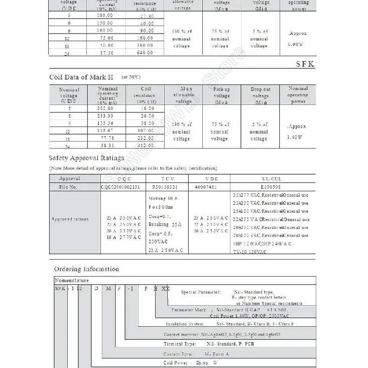 20PCS/Lot SANYOU Relays SFK-112DM 105DM 124DM Air Conditioner Relay Power Relay SFK 112DM 12VDC 20A 250VAC 4Pins 1H Form A