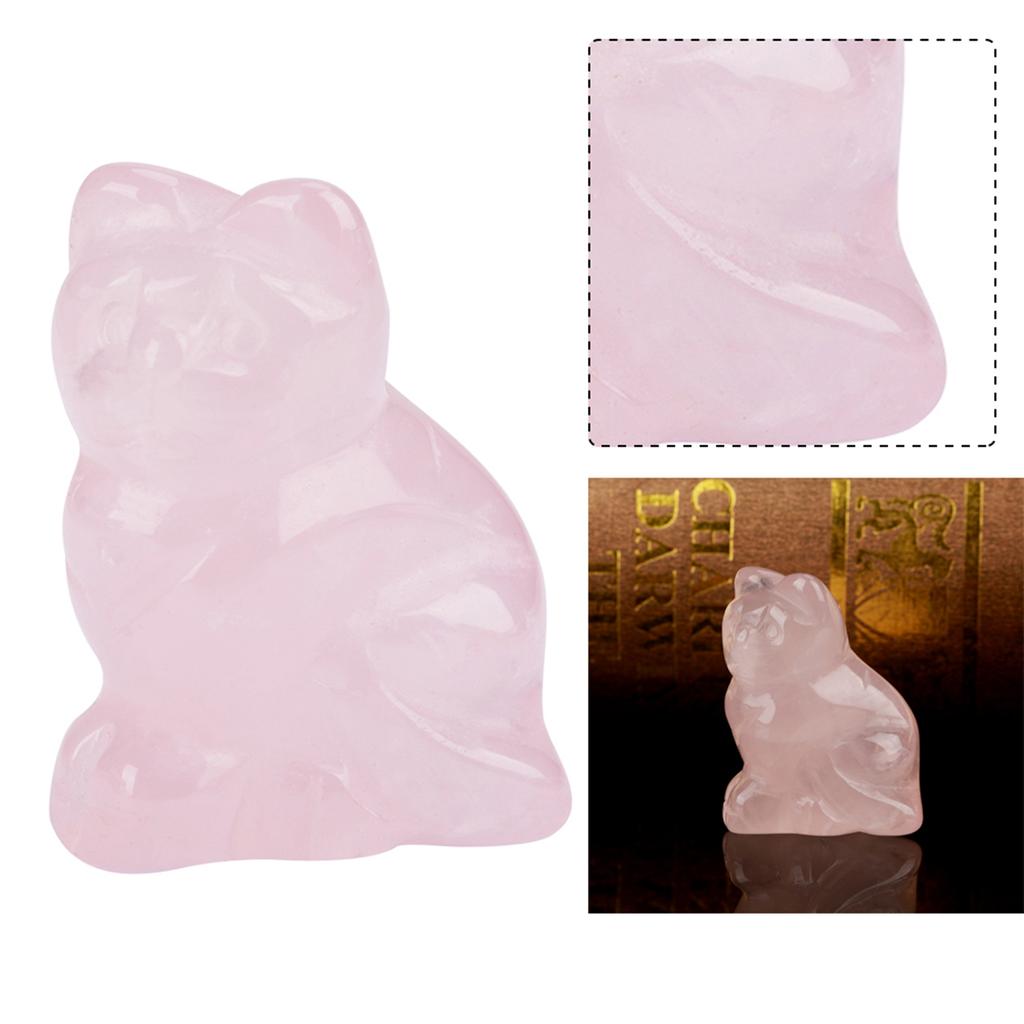Rose Quartz Carved Kitten Shaped Decor Pink Crystal Healing Stone Gemstone Decoration