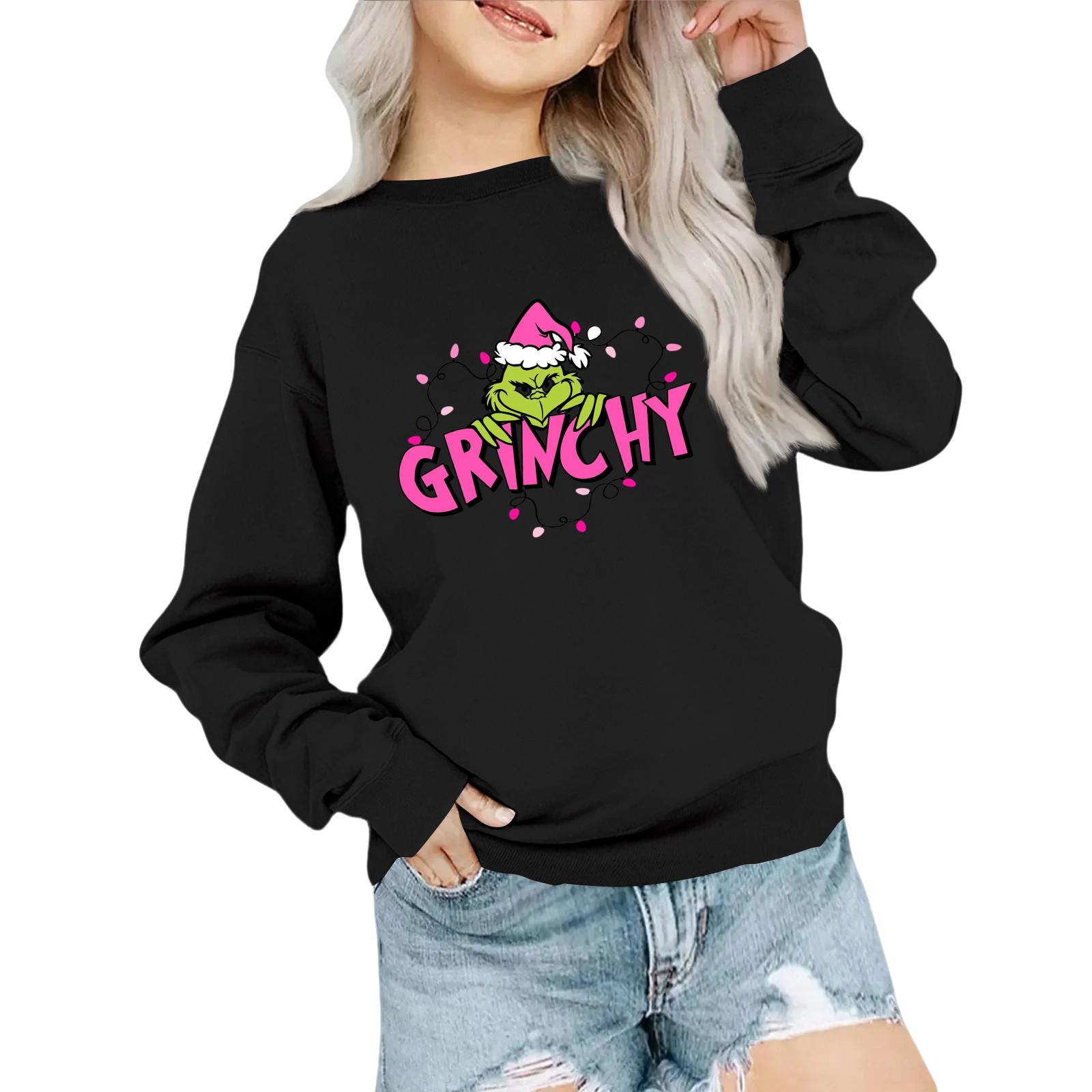 

Детская модная толстовка оверсайз с круглым вырезом, свободного кроя, с длинными рукавами, с повседневным рождественским принтом 140 чёрный