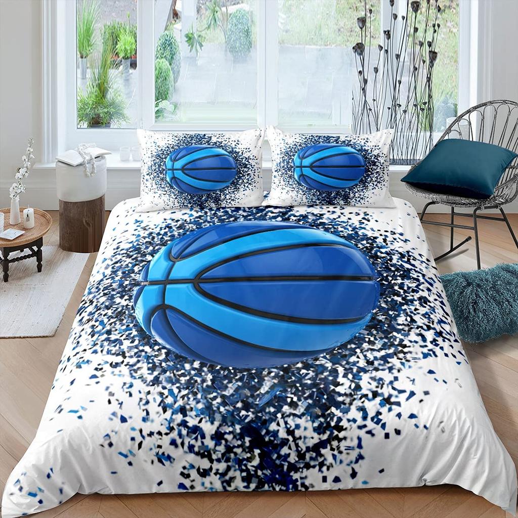 Basketball Duvet Cover Set King Size,Tie Dye Bedding Set 3Pcs For Kids Teens Room,Ball Sports Game Watercolor Comforter Cover