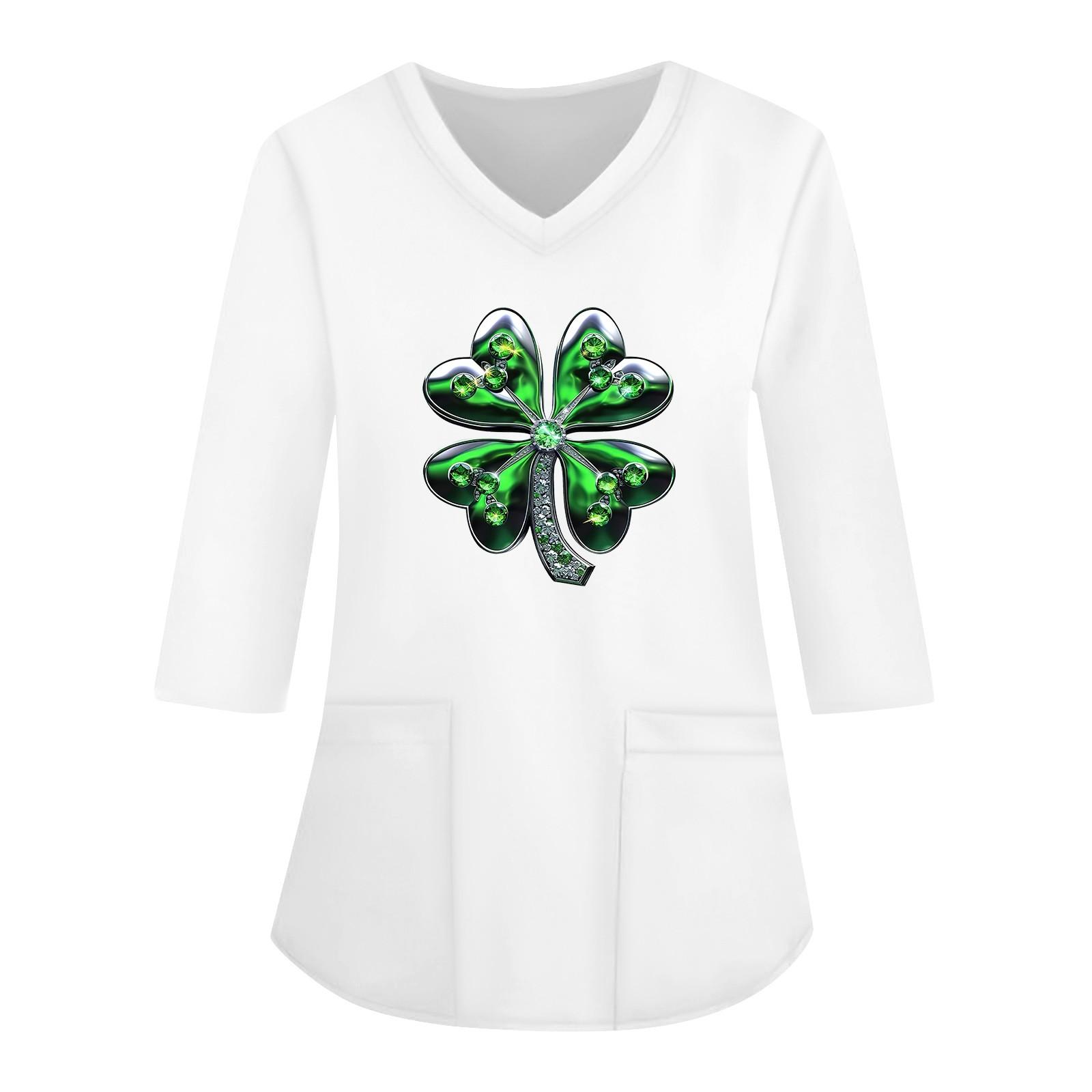 

Модная женская рабочая одежда с v-образным вырезом и рукавами 3/4, свободные топы с карманами и принтом XL белый