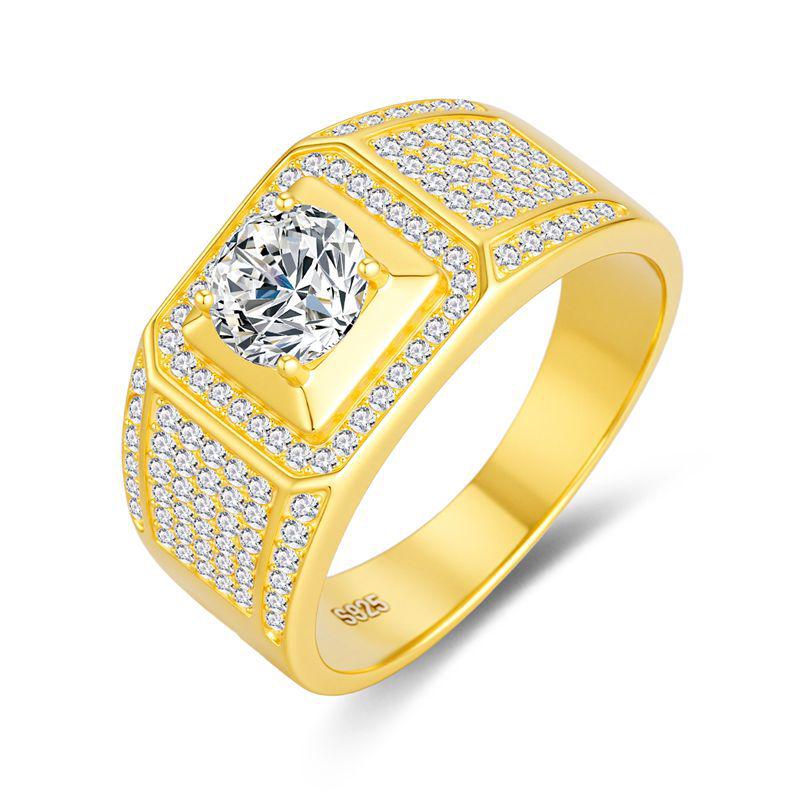 Men s Luxury Moissanite Ring: 2 Carat Sterling Silver with Star Design Size 8