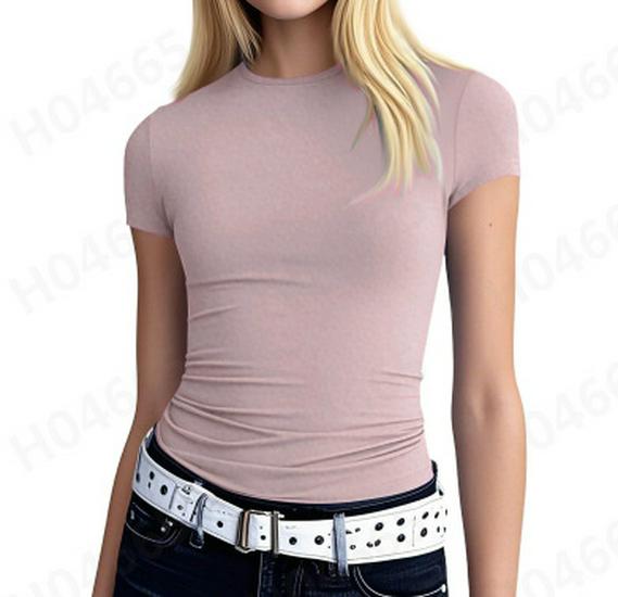 European and American Summer Women's Slimming Milk Silk Pullover T-shirt, Round Neck Fashion Top, High-end Women's Outerwear