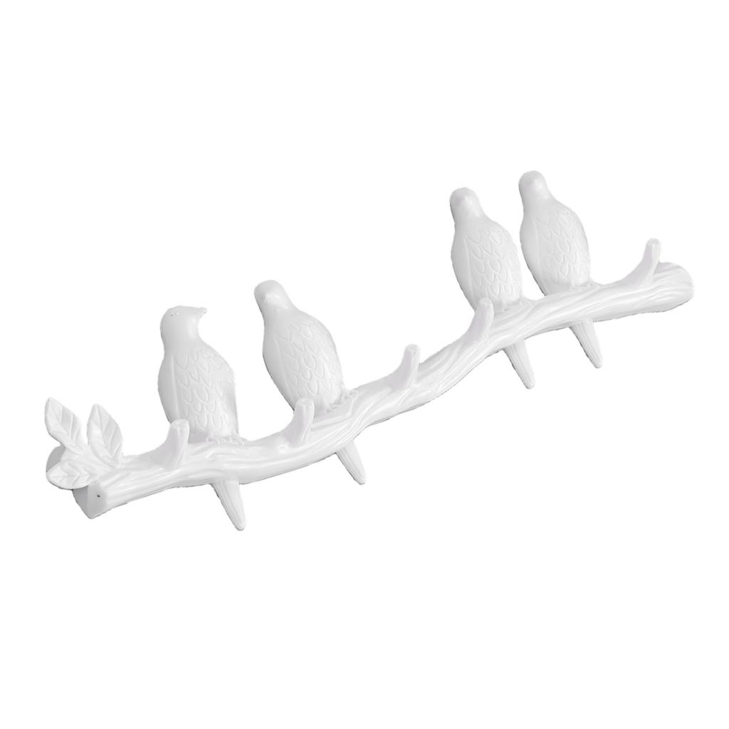 Bird Behind The Door Decorative Hook Creativity Wall Mounted Hook Resin White 4 Birds Hook for Hanging Clothes and Hats