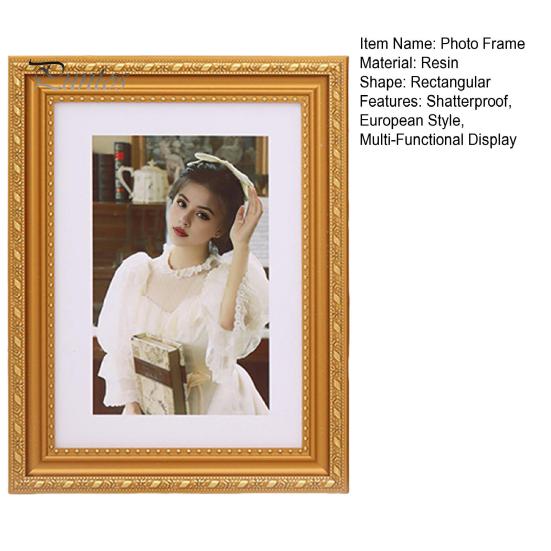 Vintage Photo Frame European Style Photo Frame with Back Hook Shatterproof Tabletop Picture Frame for Home Office Decor