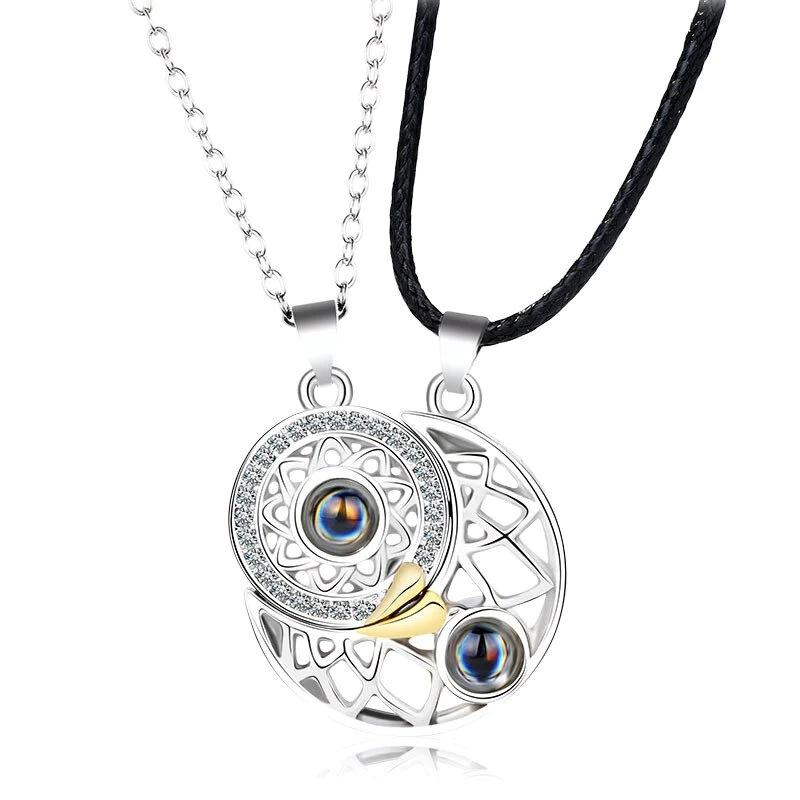 

1 Pair Magnetic Couple Matching Necklace for Women Men 100 Languages I Love You Projection Sun Moon Heart Shape Pendant Jewelry