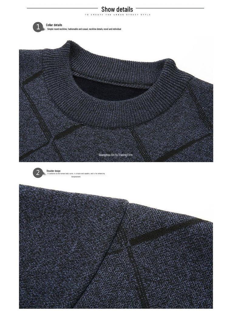 Men's Thickened Velvet Knit Sweater: Warm Round Neck Autumn/Winter Top for Middle-Aged & Elderly Dads