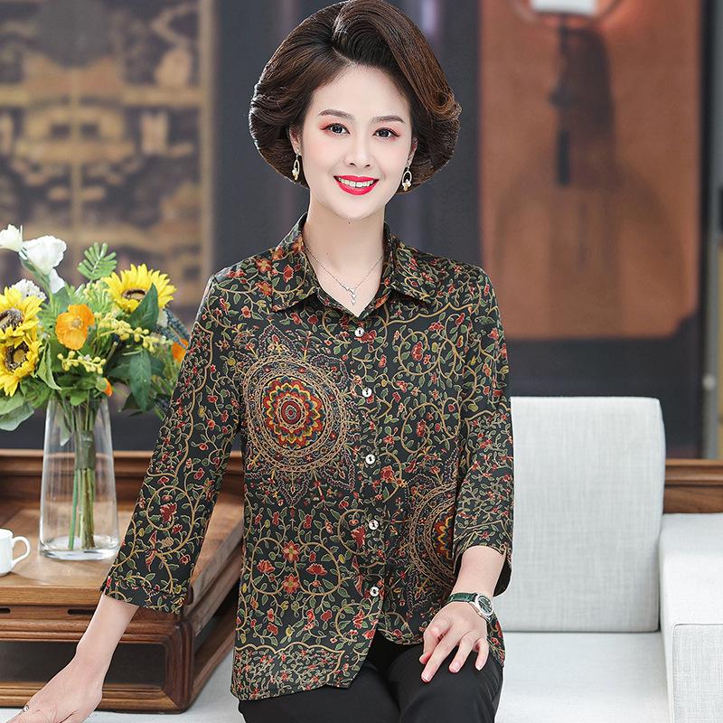 

Mulberry Silk Women s Polo Collar Shirt for Middle-Aged and Elderly - Summer Loose Fit, Breathable, Wide-Leg Top XL (100-110 lbs) чорний