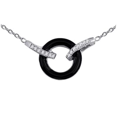 [L5327] - 'Sissi' Black White Silver Necklace