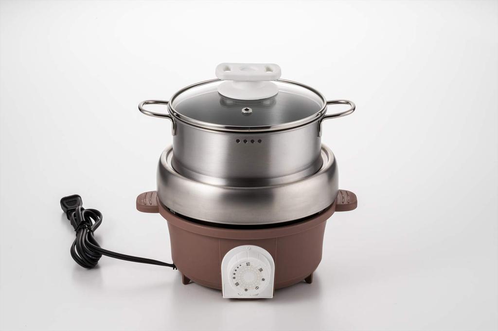 Maruyama Giken Petit Plaisir Mini oală electrică pentru grătar cu placă pentru grătar și cuptor cu abur pentru oală.