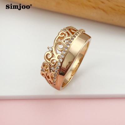 SIMJOO Rose Gold Zircon Ring Palace Design Crown Ladies Ring