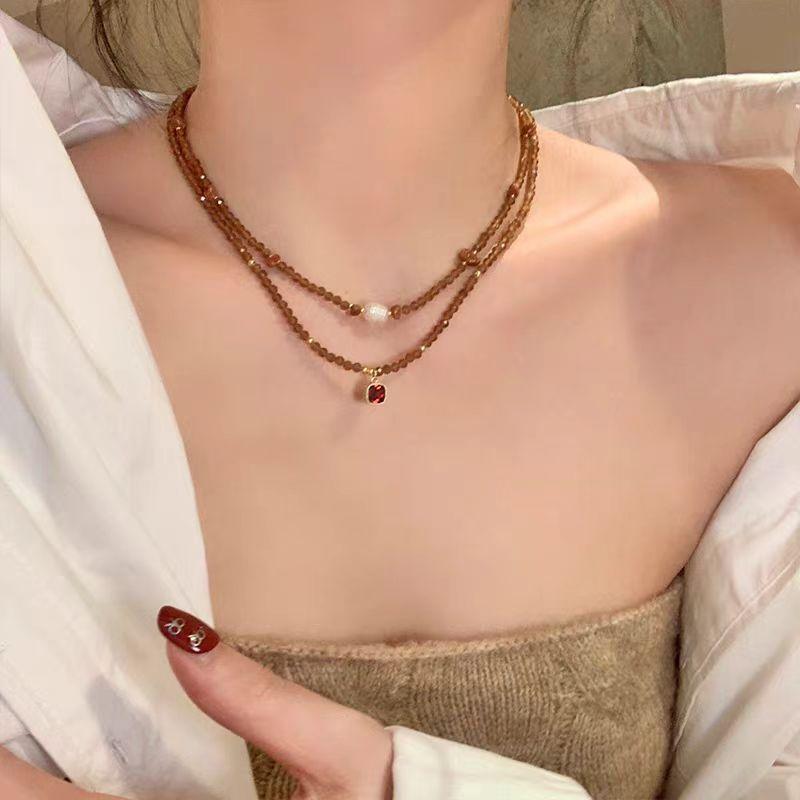 New Chinese Style New Amber Beaded Pearl Necklace High-end Collarbone Chain Neck Chain