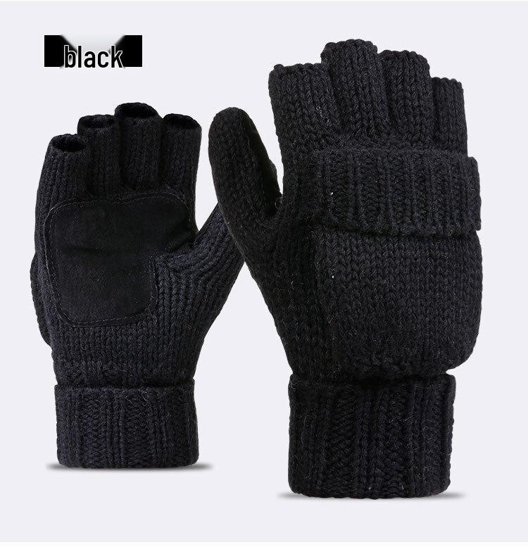 

Korean Style Windproof Wool Cycling Gloves - Half-Finger, Velvet-Lined, Unisex for Autumn/Winter One Size чёрный