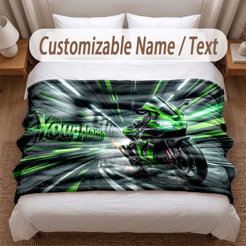 Motorcycle Biker Theme Soft Blanket Personalized Custom Name Text Print Warm Blanket Home Sofa Bedroom Decor