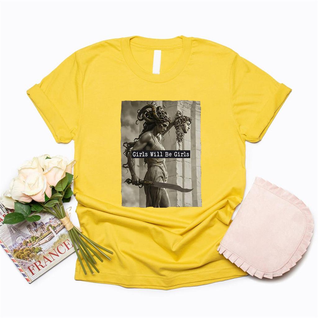 Vintage Girls Will Be Girls T-Shirt Feministisches Shirt Damen Empowerment T-Shirt Lässige Kurzarm T-Shirts Feminismus Geschenk für Frauen