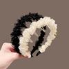 Women Headband Non-Slip Wide Headband with Inverted Tooth Comb Pearl Embellishments Layered Mesh
