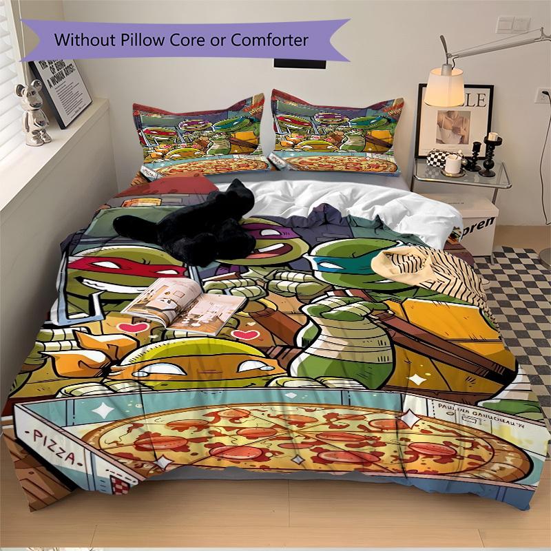3pcs Pizza, NinjaTurtles Bedding Set. Soft and Comfortable with No Core Included (1x Duvet Cover + 2x Pillow Covers) yy251010143
