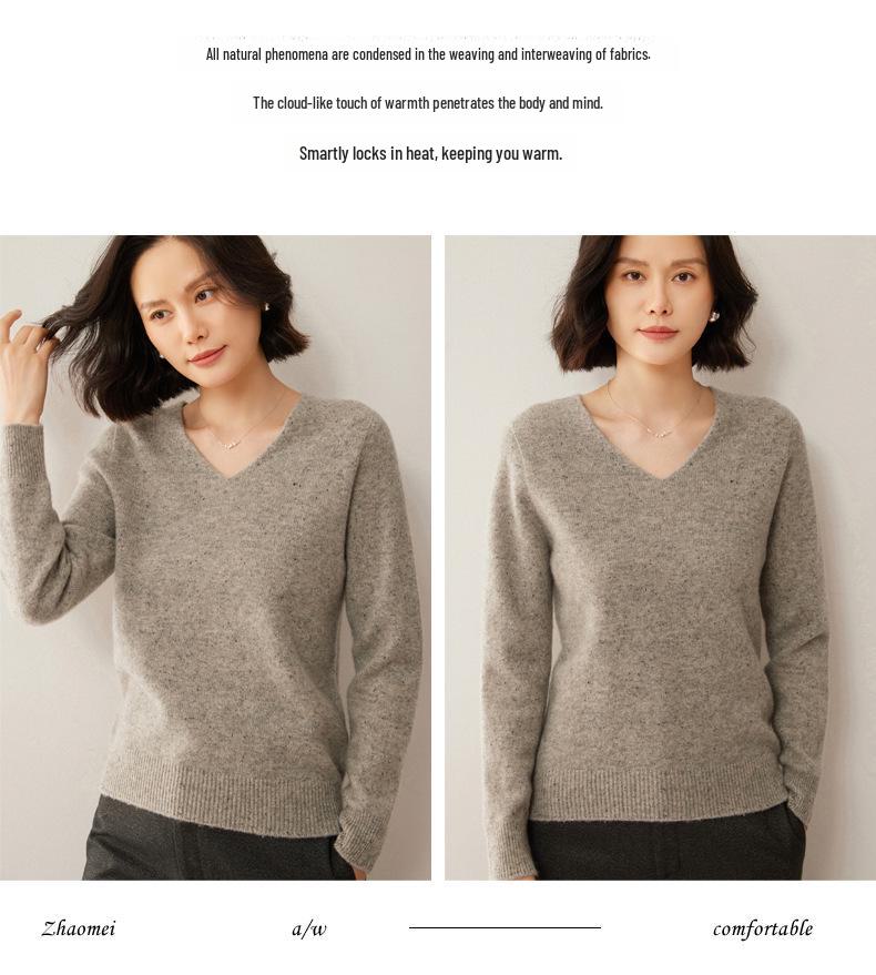 Nový luxusní svetr ze 100% čisté vlny s květinovým vzorem - Dámský korejský výstřih do V, silná a volná pletenina