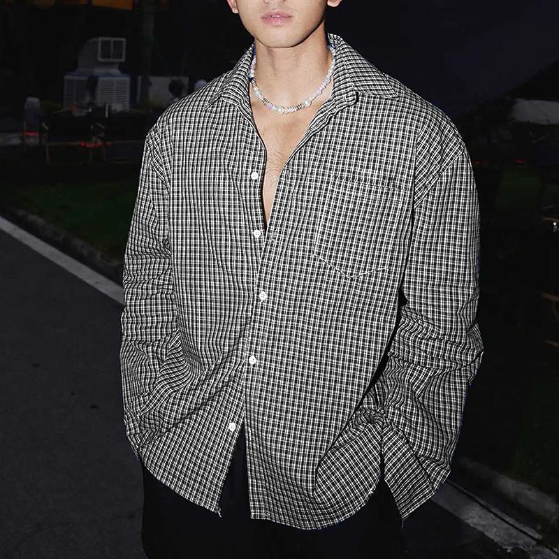 

INCERUN свободные мужские рубашки с отложным воротником и длинным рукавом в клетку на пуговицах 2XL чёрный