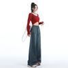 Dark blue high-waisted wide-leg jeans women's autumn new casual retro loose loose straight pants trendy