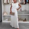 Women's Fashion Set Round Neck Sleeveless Top Wide Leg Pants Two Piece Casual Outfit