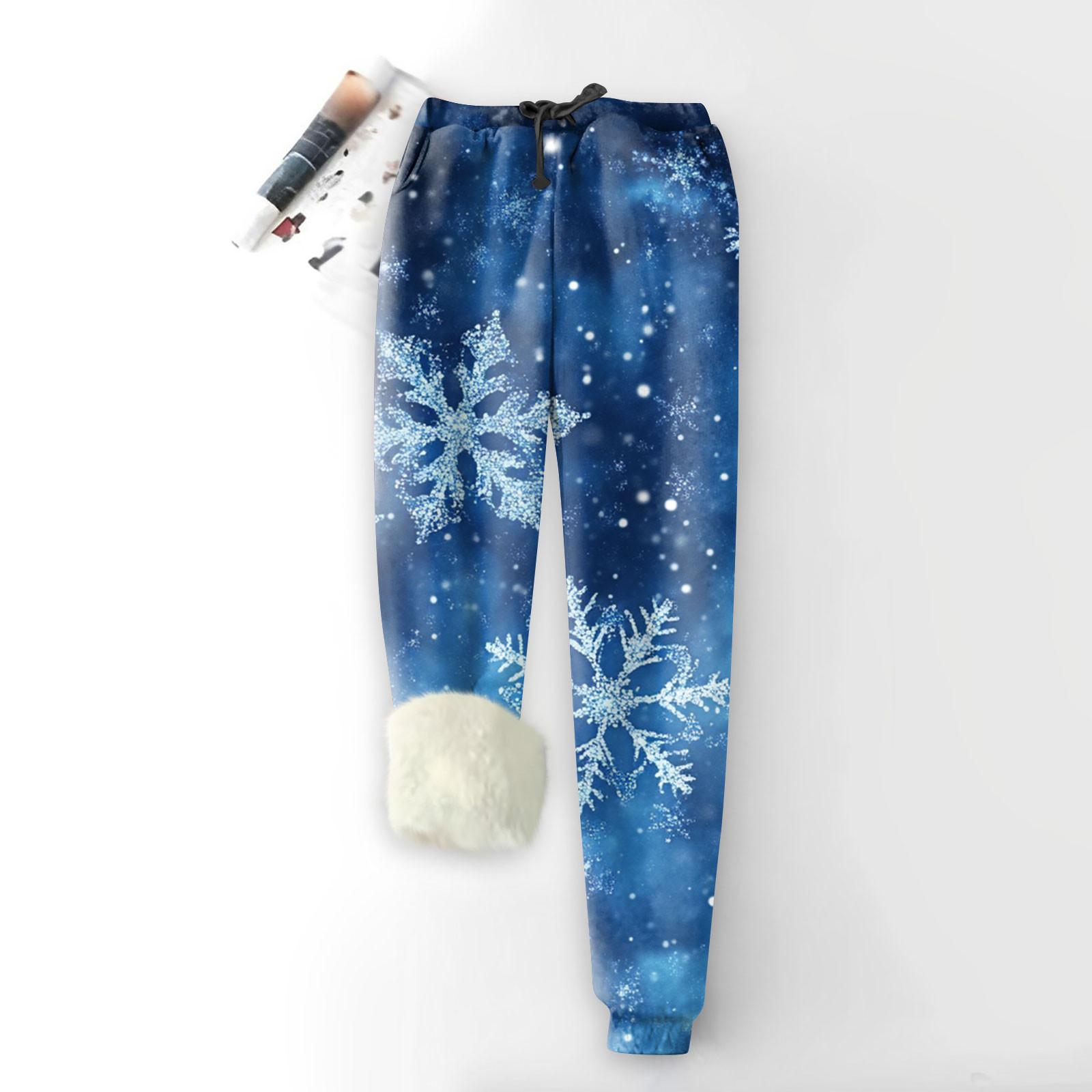 

Женские модные рождественские спортивные свободные утолщенные теплые флисовые брюки с принтом XXL синий