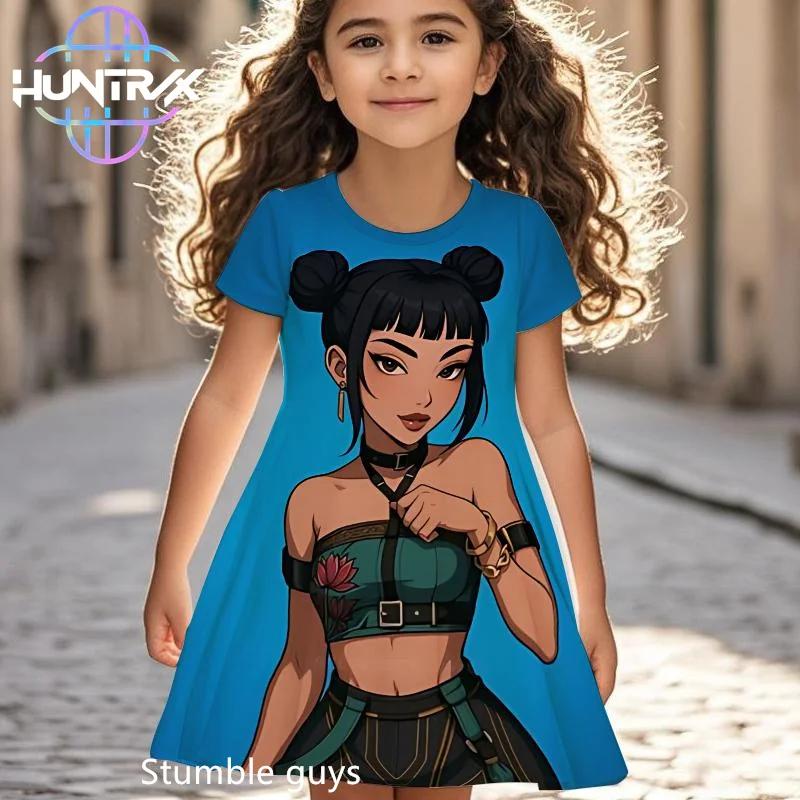 Kpop Demon Hunters Anime Girls Dress Breathable Summer Kids Cartoon Short Sleeve Beach Sundress Casual Nightgown