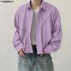 INCERUN Oversized Men Lapel Neck Long Sleeve Casual Loose Short Shirts Tops