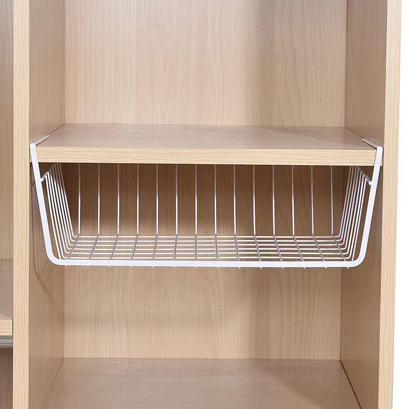 Punch-Free Hanging Basket Wrought Iron Shelf: Wall-Mounted Kitchen & Dorm Storage for Seasonings & Under-Table Use.