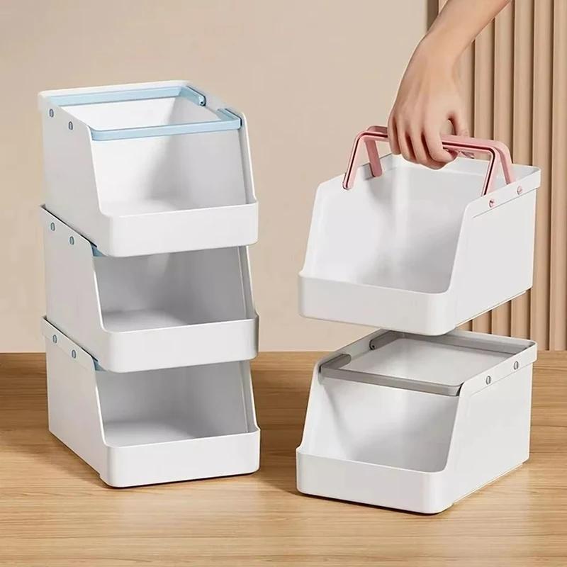 Plastic Kitchen Storage Rack Portable Large Capacity Desktop Storage Box Stackable Cosmetic Storage Container Stationary Holder