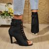 New Noble High Quality Jazz Dance Shoes for Women's Sexy Red Heels Ankle Boots Peep Toe Zipper Indoor Dancing Sandals