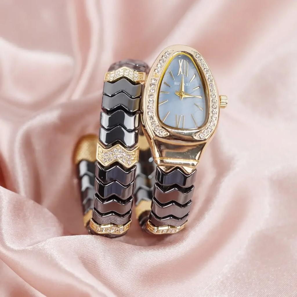 Fashion Black Snake Hot Sell Quartz Watches Women's Full Diamond Steel Strap Watch For Women Bling Unique Luxury Clock Relogio