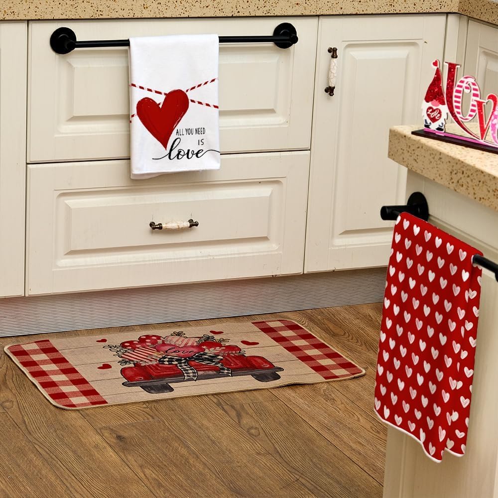 ARKENY Valentines Day Kitchen Towels Set of 2,Red Heart Love Dish Towels 18x26 Inch Drying Dishcloth,Farmhouse Home Decoration AD133