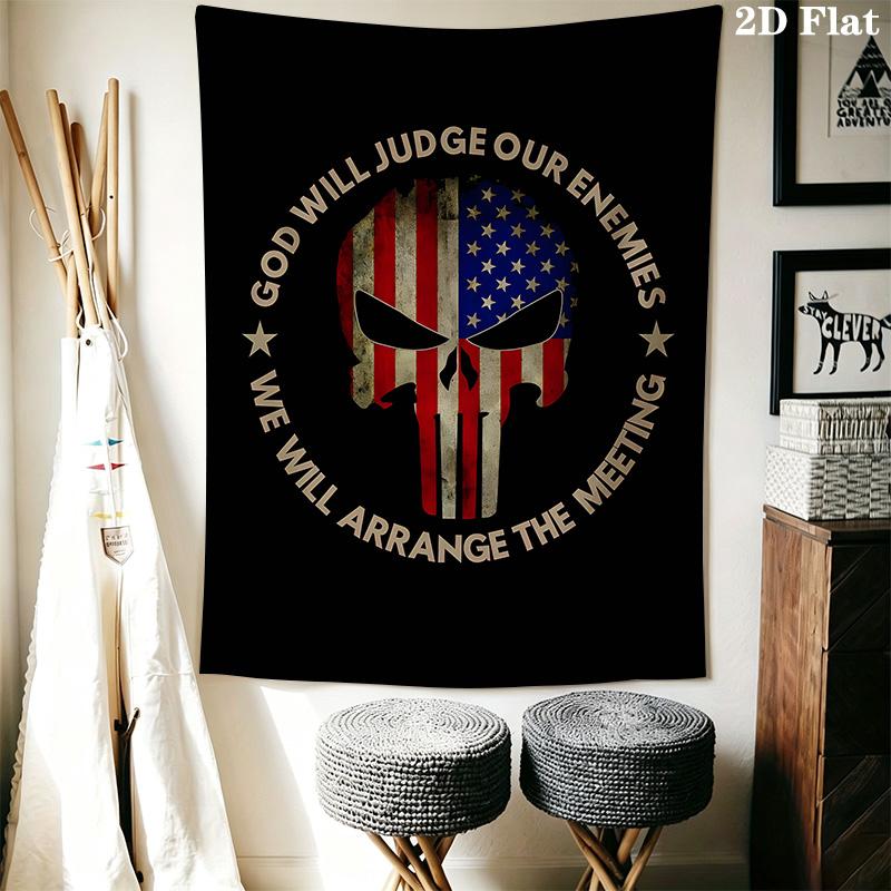 Patriotic American Flag Skull Tapestry Wallmounted Background Cloth Wall Covering Decoration Homestay Soft Decoration Tapestry