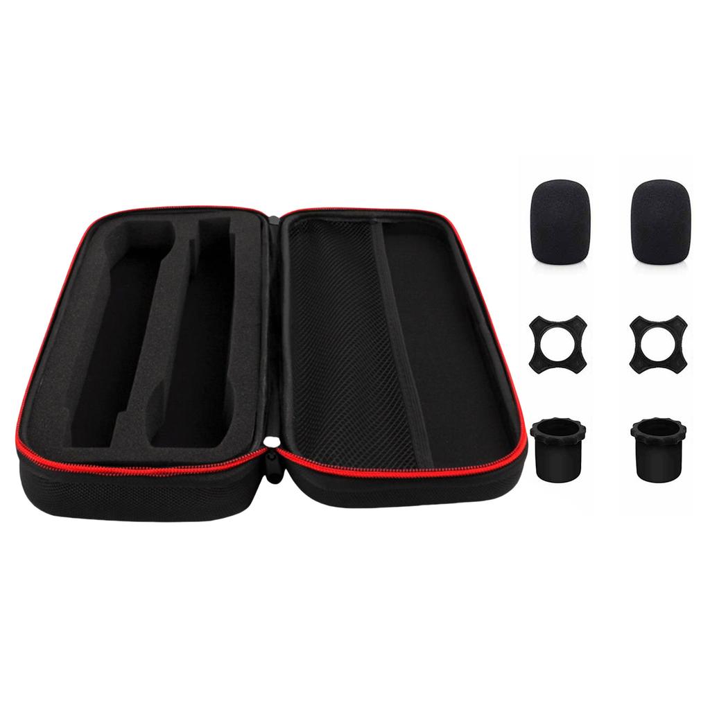EVA Protective Box Microphone Storage Bag for Wireless Handheld Mic with Pocket Included Sponge Cover Nonslip Rings