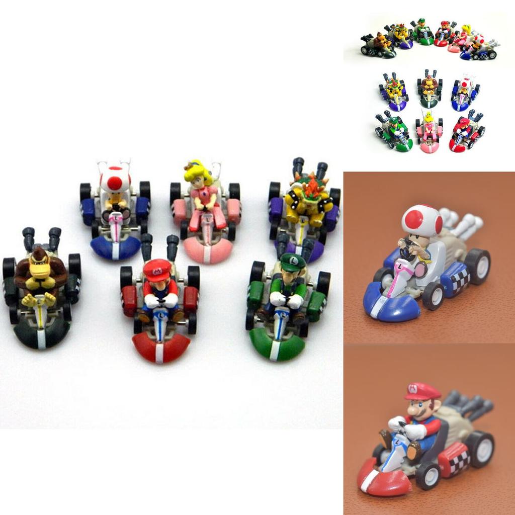Super Mario Bros Kart Rückziehauto Actionfigur Set 6 Stück Bunte Sammlerstücke