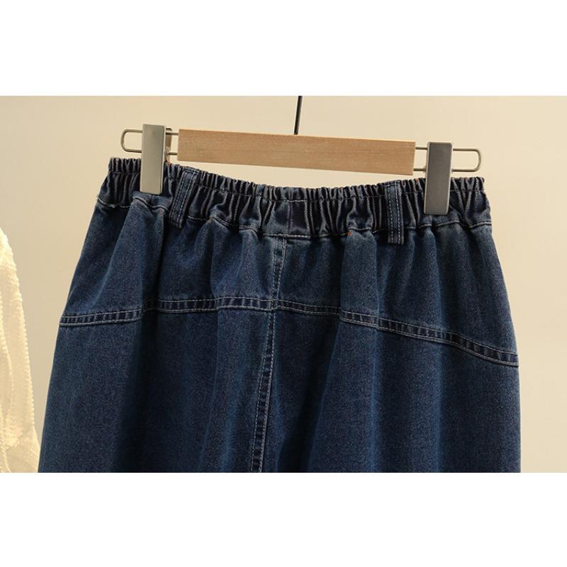 Women Plus Size Color Block Denim Harem Cropped Loose Casual Pants