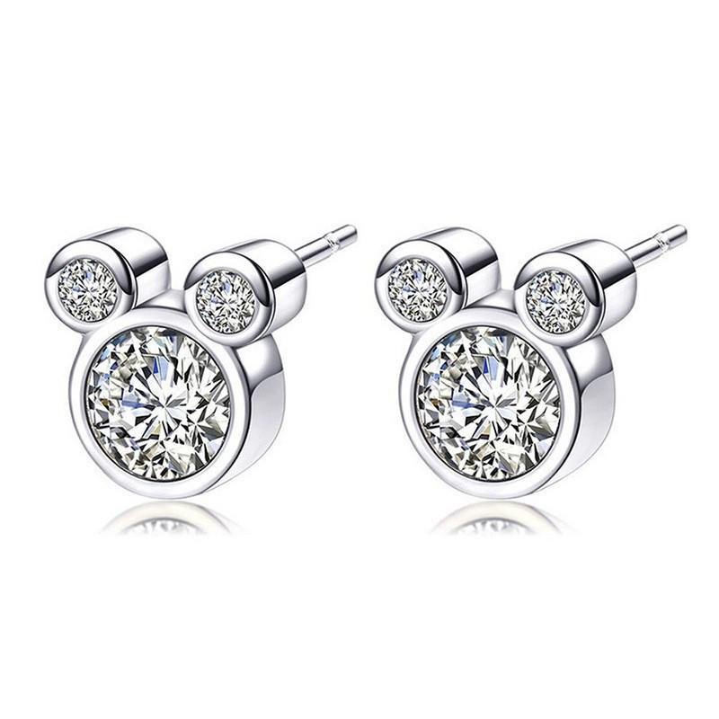 Rhinestone Zirconia Silver Stud Earrings - European American Style